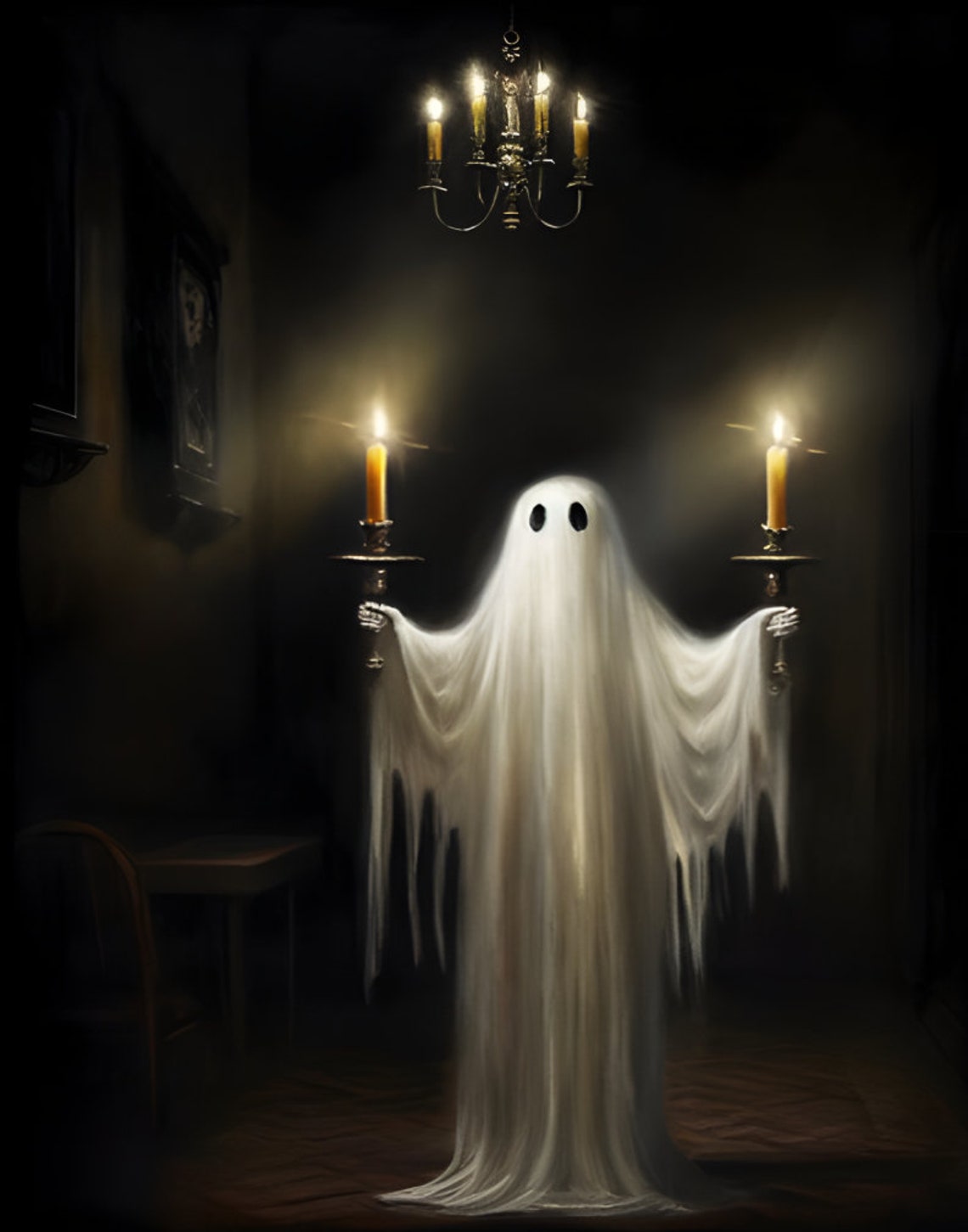 Ghost With Candles Halloween Digital Print Ghost Holding - Etsy