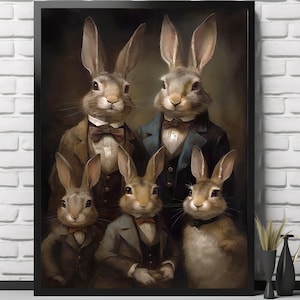 Victorian Rabbit Family Print | Living Room Decor | VintageArtRealm Downloadable PRINTABLE Digital Art Print