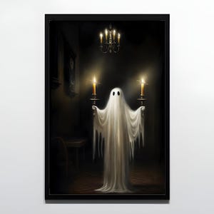 Ghost with Candles, Halloween Digital Print, Ghost Holding Candle, Halloween, Dark Academia, Gothic Painting