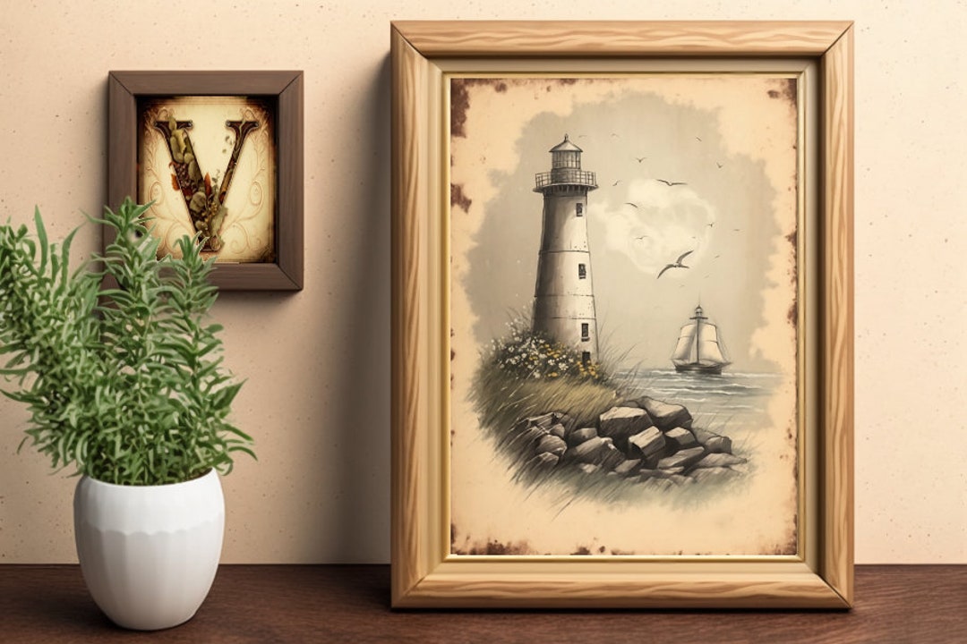 Lighthouse Portrait | Living Room Decor | Vintageartrealm Downloadable ...