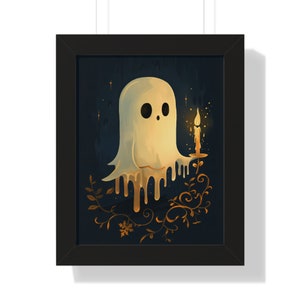 Fantasma de medianoche / Cartel vertical enmarcado / Fantasma con vela / Cartel de otoño / Fantasma de Halloween / Arte de pared espeluznante / Academia oscura linda