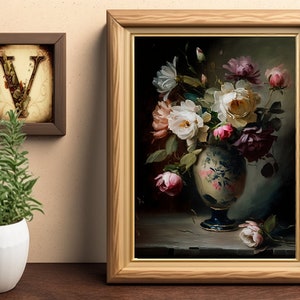 Flower Vase Portrait | Living Room Decor | VintageArtRealm Downloadable PRINTABLE Digital Art Print