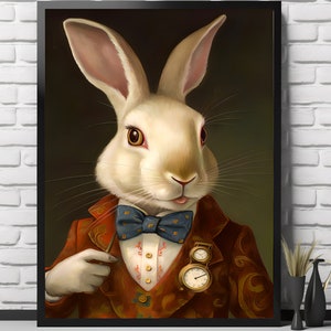 Victorian Rabbit Print | Living Room Decor | VintageArtRealm Downloadable PRINTABLE Digital Art Print