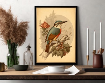 Impresión de ilustración de pájaro azul / decoración de la sala de estar / VintageArtRealm descargable PRINTABLE Digital Art Print