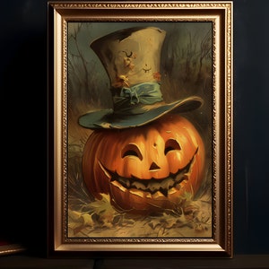 Jack o Lantern, Impresión digital de Halloween, Decoración de Halloween, Cartel, Cartel de otoño, Academia oscura, Pintura gótica, Vibraciones de otoño, Calabaza