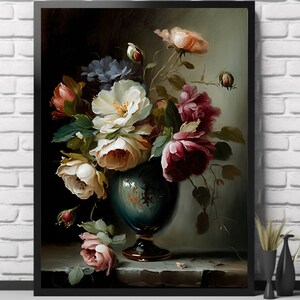 Flower Vase Portrait | Living Room Decor | VintageArtRealm Downloadable PRINTABLE Digital Art Print