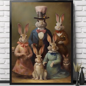 Easter Victorian Rabbit Family Print | Living Room Decor | VintageArtRealm Downloadable PRINTABLE Digital Art Print