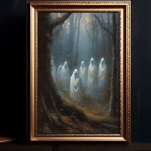 Ghosts in the Forest, Halloween Digital Print, Spirts in the Forest, Gothic Spirits, Dark Academia, Gothic Painting