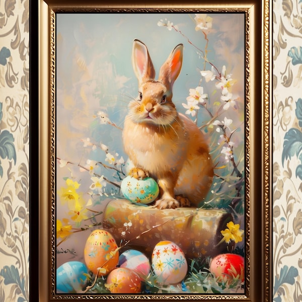 Easter Bunny Portrait, Digital Print, Victorian Print, Rabbit, Vintage Animal Photo, Victorian Decor, Elegance, Spring Easter Bunny Print