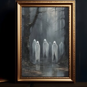 Ghosts in the Forest, Halloween Digital Print, Spirts in the Forest, Gothic Spirits, Dark Academia, Gothic Painting