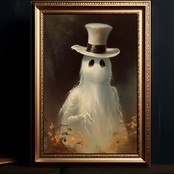 Ghost Portrait Digital Print, Ghost holding flowers, Ghoulish photo, Halloween print, Dark Academia, Gothic Painting, Fancy Ghost Photo