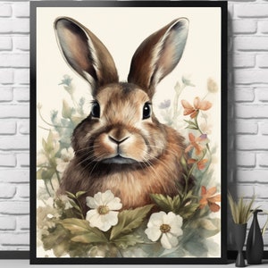Easter Bunny Illustration Print | Living Room Decor | VintageArtRealm Downloadable PRINTABLE Digital Art Print