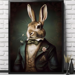 Victorian Rabbit Print | Living Room Decor | VintageArtRealm Downloadable PRINTABLE Digital Art Print