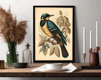 Impresión de ilustración de pájaro azul / decoración de la sala de estar / VintageArtRealm descargable PRINTABLE Digital Art Print