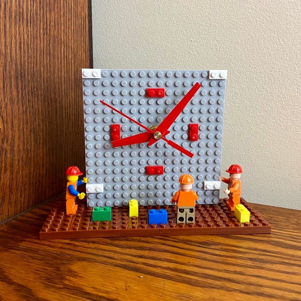 Clock, Building Block 5” Desk Clock, Includes 3 Figurines