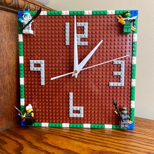 Wall Clock, Ninja Building Block, 10” Wall Clock Includes 4 Figurines