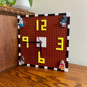 Football Wall Clock, Building Block, 10” Wall Clock, Includes 4 Figurines