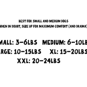 Size chart for denim, blue jean overalls for small dogs and cats, making a funny, unique gift for pet lovers.