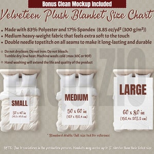 Velveteen Plush Blanket Size Chart Printify Blanket Mockup Size Guide Throw Blanket Mock up Canva Editable Mockup Blanket Sizing Mockups