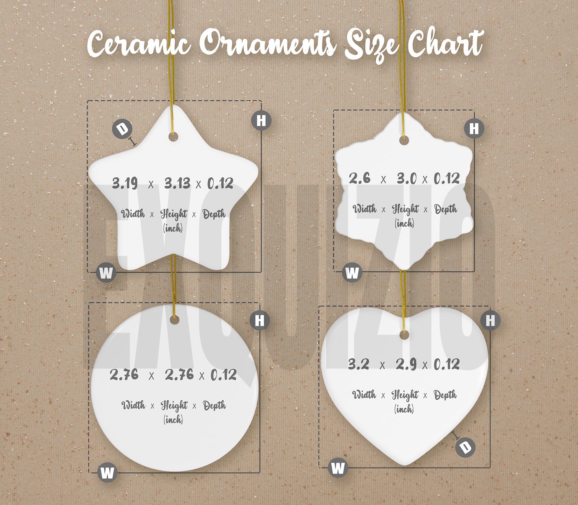 Christmas Ornament Size Chart Mockup Ceramic Ornament Size Template for