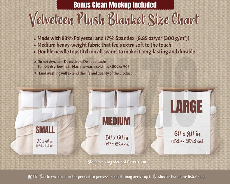 Velveteen Plush Blanket Size Chart Printify Blanket Size Guide Mockup