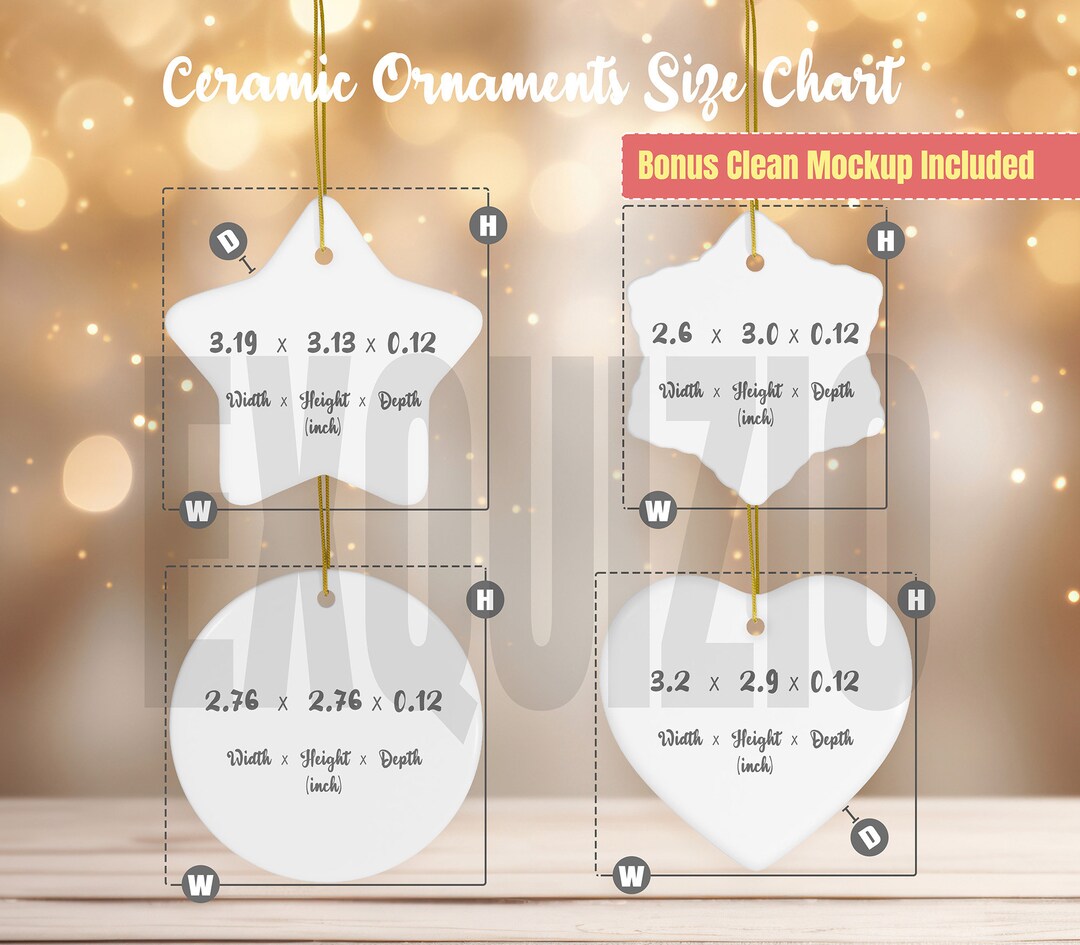 Ceramic Ornament 4 Shapes Size Chart Mockup Christmas Ornament Etsy