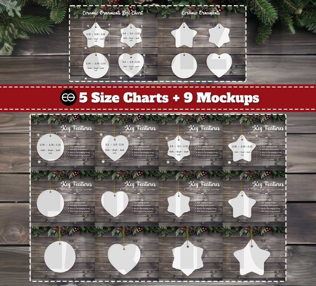 Ornament Mockup Bundle 4 Shapes Ornament Size Chart Printify Etsy