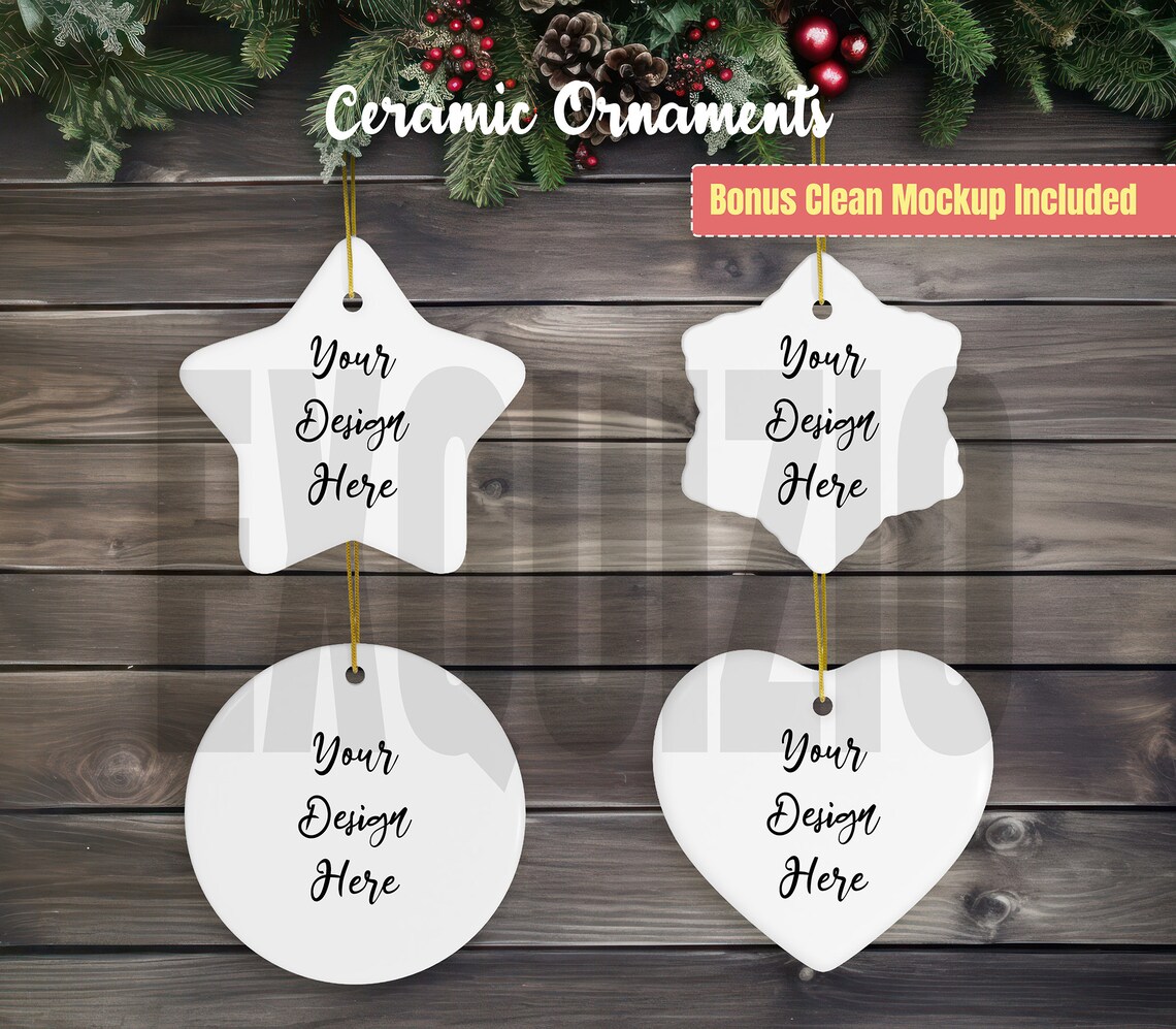 Ceramic Ornament 4 Shapes Size Chart Mockup Christmas Ornament Size