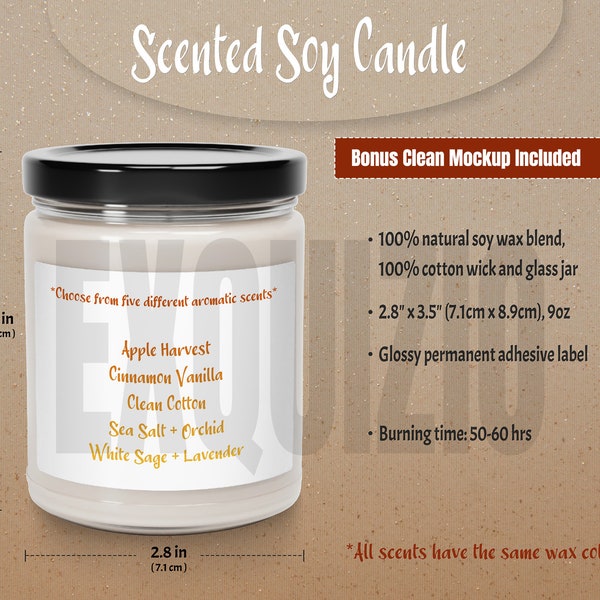 Scented Soy Candle Mockup Size Chart for Jar Candle with Black Lid Printify 9oz Candle Mock up Size Guide and Key Features for New Seller