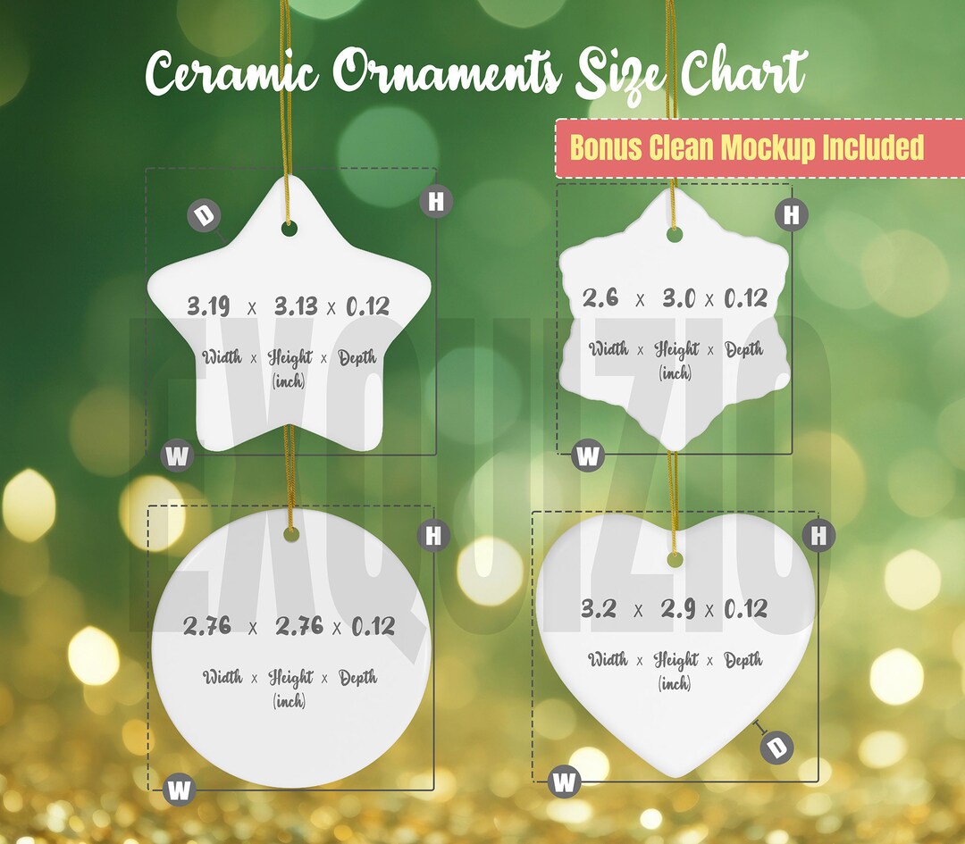 Ceramic Ornament 4 Shapes Size Chart Mockup Christmas Ornament Etsy
