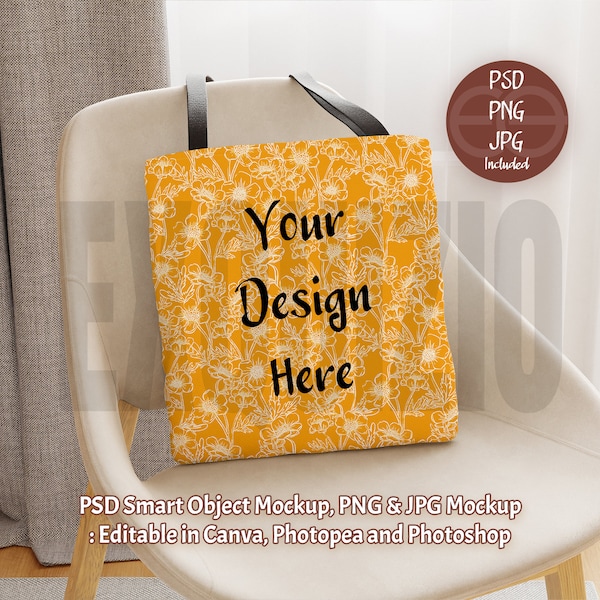 AOP Tote Bag PNG PSD Mockup Printify Tote Bag Mockups Tote Bag Canva Editable Mockup Black Handle Tote Bag Smart Mockup Easy Mockup