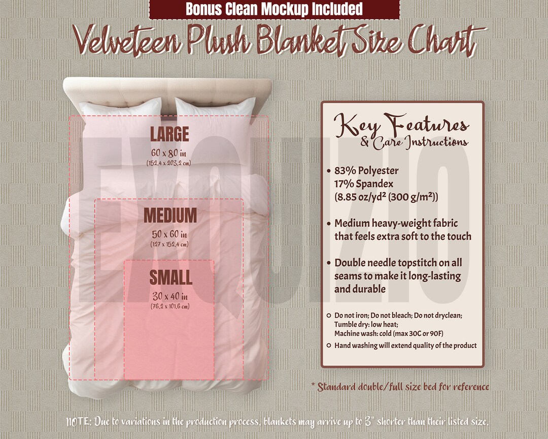 Velveteen Plush Blanket Size Chart Printify Blanket Mockup Size Guide