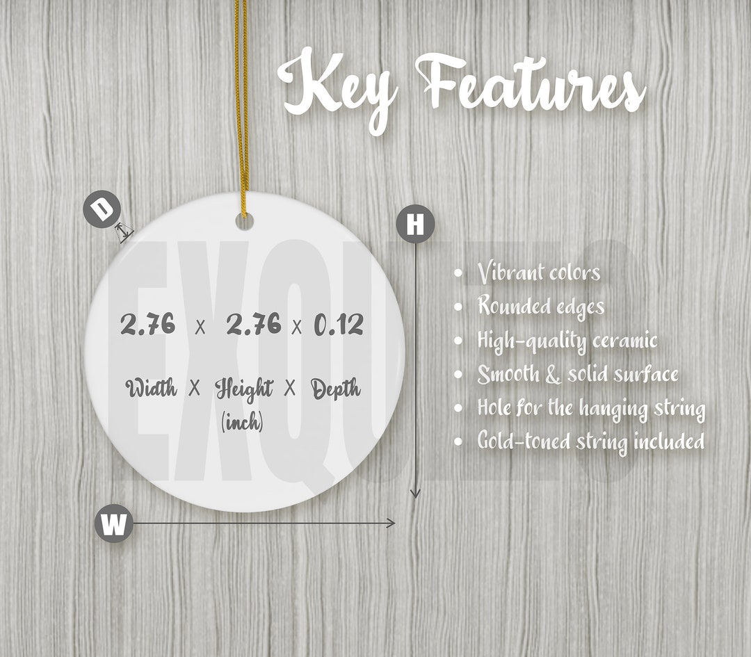 Circle Ornament Mockup Size Chart and Key Features, Ceramic Circle