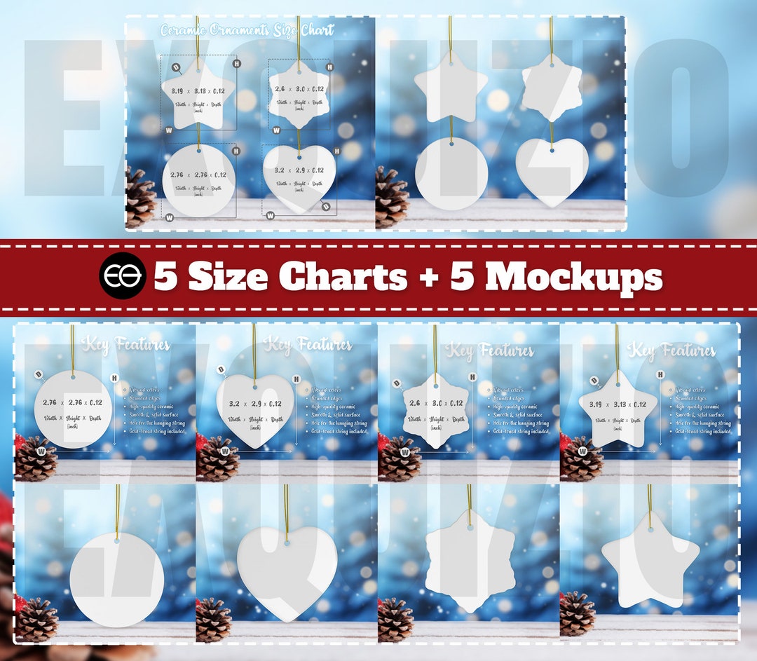 Ornament Mockup Bundle 4 Shapes Ornament Size Chart Printify Etsy