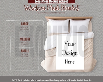 Velveteen Plush Blanket Mockup Size Chart Printize Fleecedecke Mockup Size Guide Wurfdecke Mock up Minky Blanket Sizing Mockups
