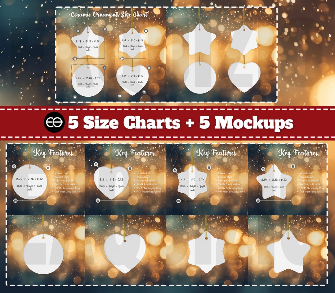 Ornament Mockup Bundle 4 Shapes Ornament Size Chart Printify Etsy