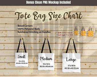 AOP Tote Bag Size Chart Mockup Printify All Over Print Black Handle Tote Bag Size Guide Tote Bag Mockup AOP Tote Bag Sizing Mockup