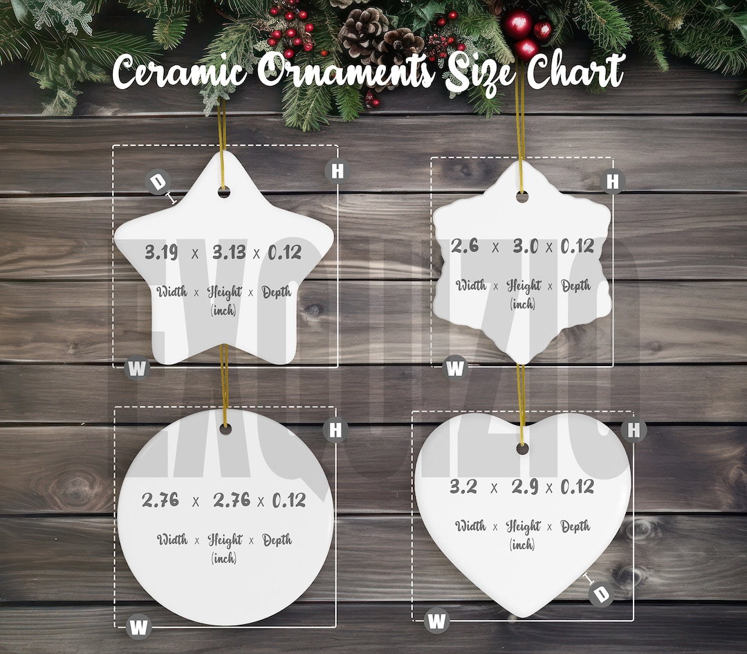 Ceramic Ornament 4 Shapes Size Chart Mockup Christmas Ornament Size