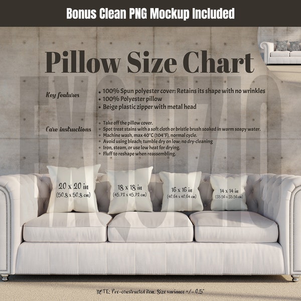 Pillow Size Guide Mock up Spun Polyester Square Pillow Size Chart Mockup Printify Pillow Sizing Mockup Polyester Pillow Mockup Size Chart