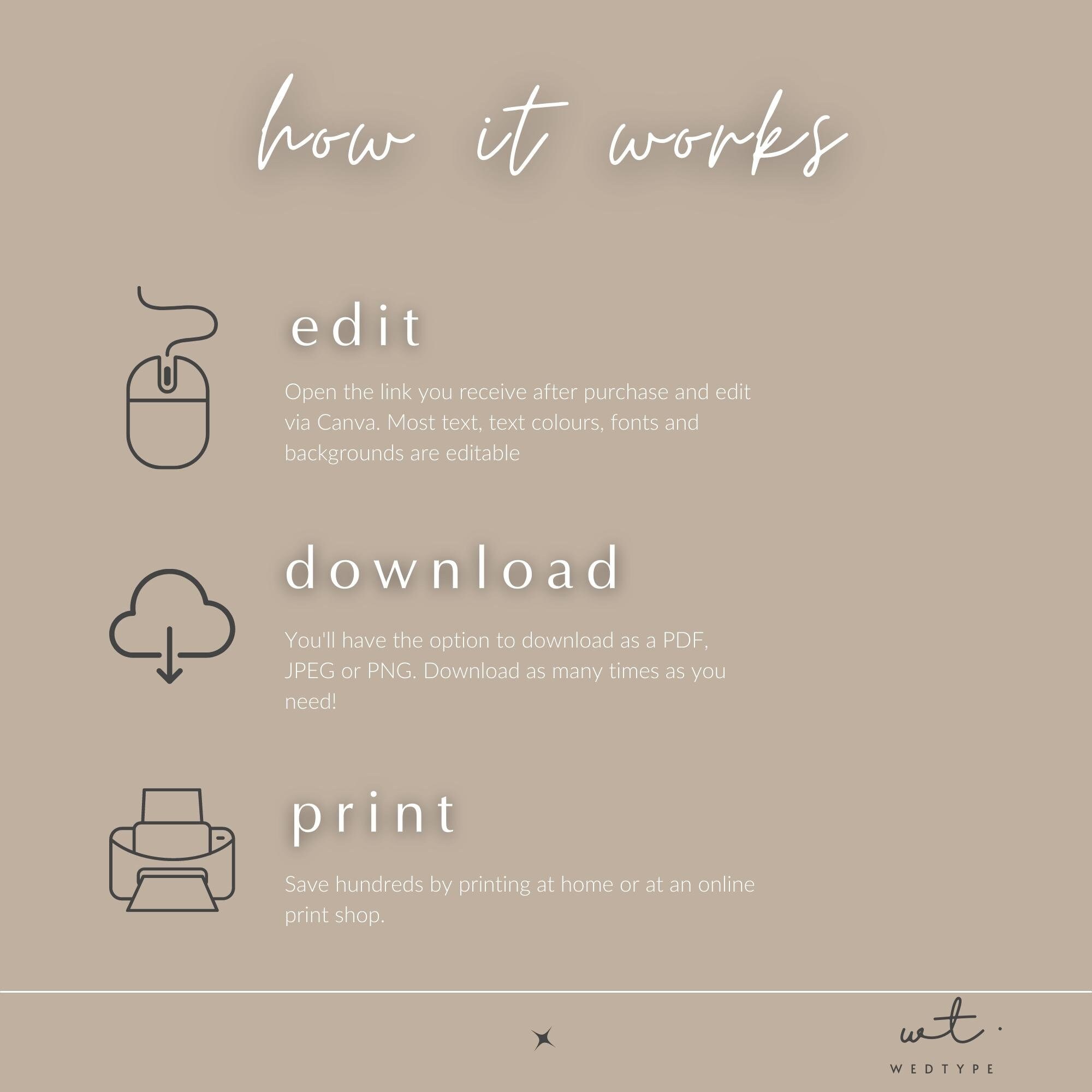 Modern Black & White Wedding Seating Chart Template, Instant Download