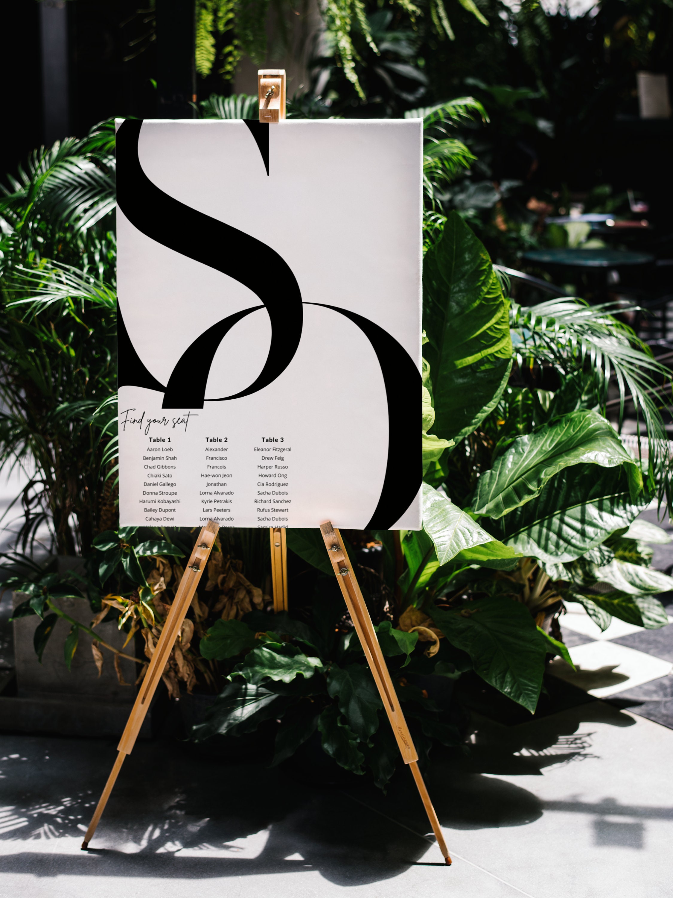 Modern Black & White Wedding Seating Chart Template, Instant Download