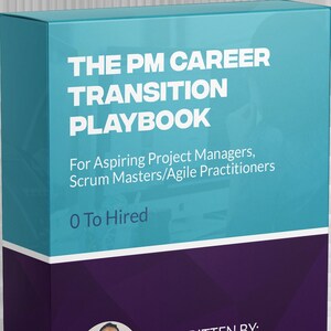 Könnte beinhalten: Ein türkisfarbener und violetter Buchumschlag mit dem Titel "The PM Career Transition Playbook" und dem Untertitel "For Aspiring Project Managers, Scrum Masters/Agile Practitioners". Der Buchumschlag enthält auch den Text "0 To Hired" und "Written By: Zainab Adetayo".