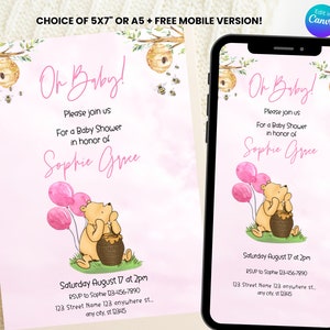 Winnie the Pooh Baby Shower Invitation: Blue Printable Template (Digital Download)