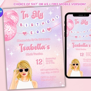Editable Digital Birthday Invitation, Friendship Bracelet, Music Party Invite, Eras Party Decorations, In My Birthday Era, Taylor Invite