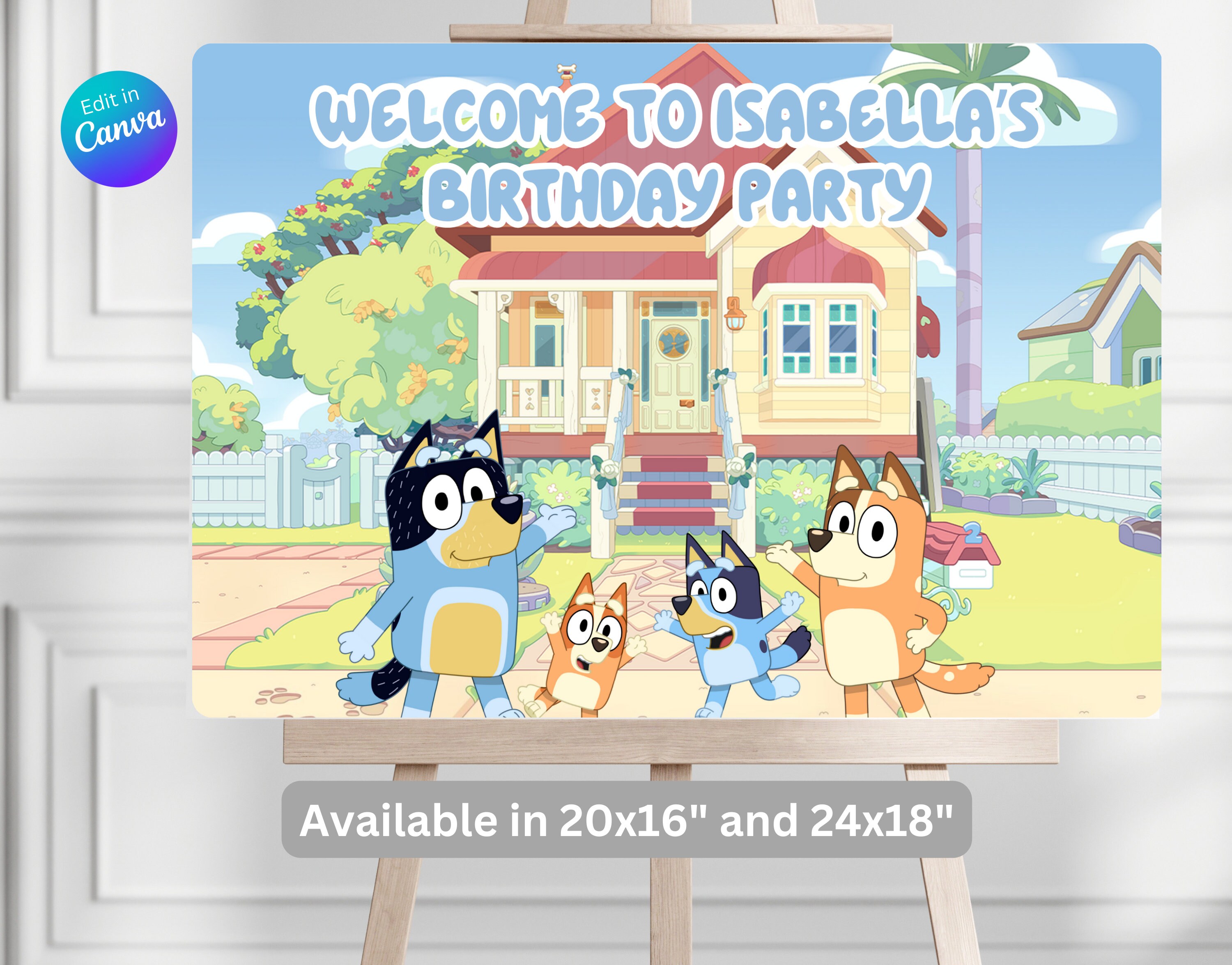 Editable Kids Bluey Birthday Party Backdrop Banner Blue Dog Bluey Girl Banner Bluey Girls Birthday Party Decor Printable