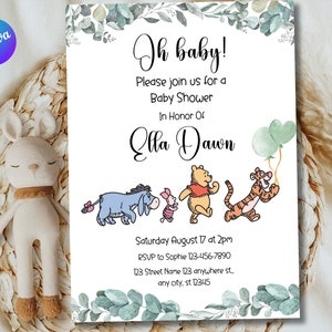Editable Winnie The Pooh Baby Shower Invitation, Winnie Pooh and Friends Invitation, Gender Neutral, Printable Instant Download Template