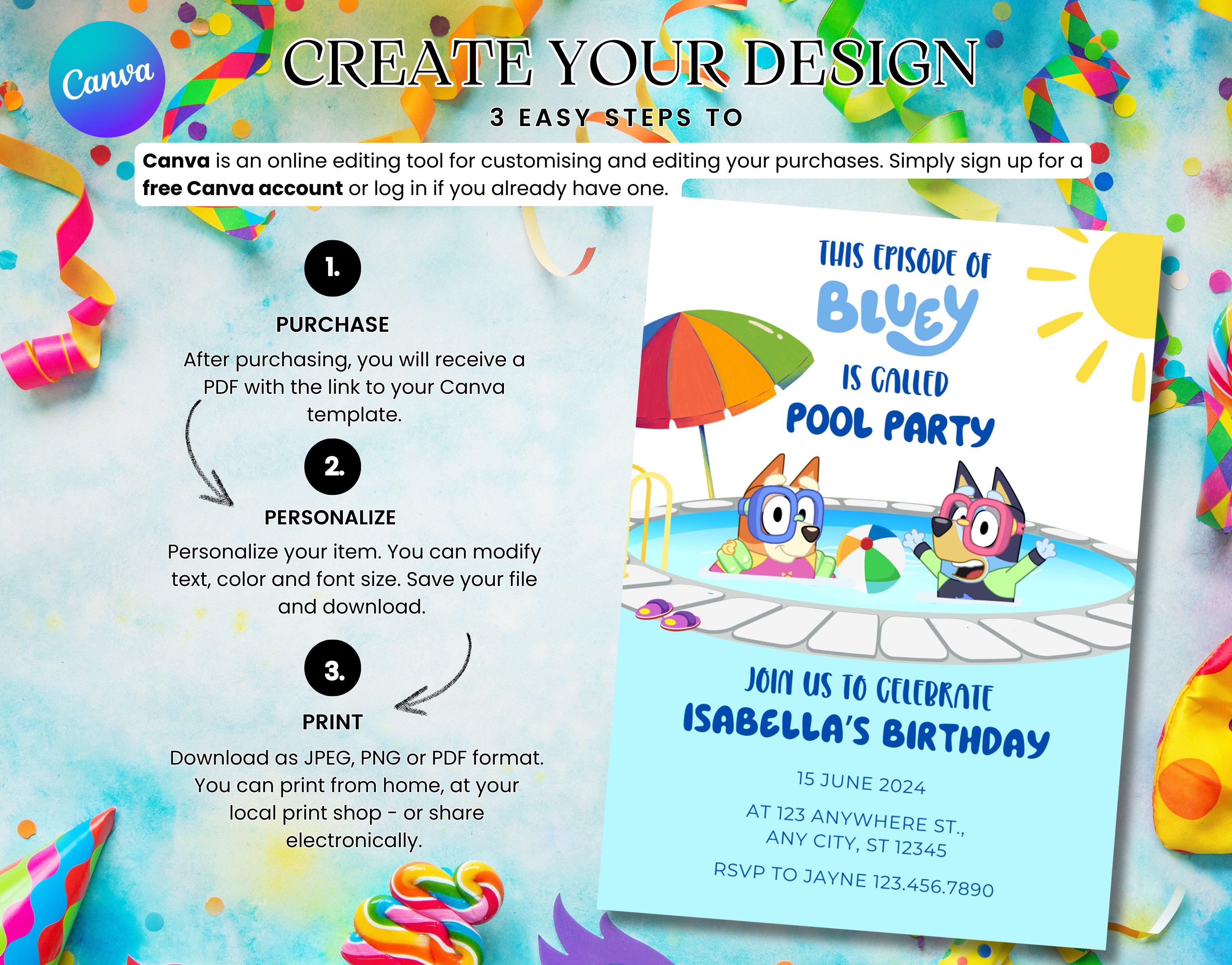 Bluey Birthday Editable Canva Template