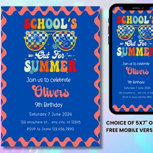Editable Digital Start of Summer End of School Party Birthday Invitation Printable Invite