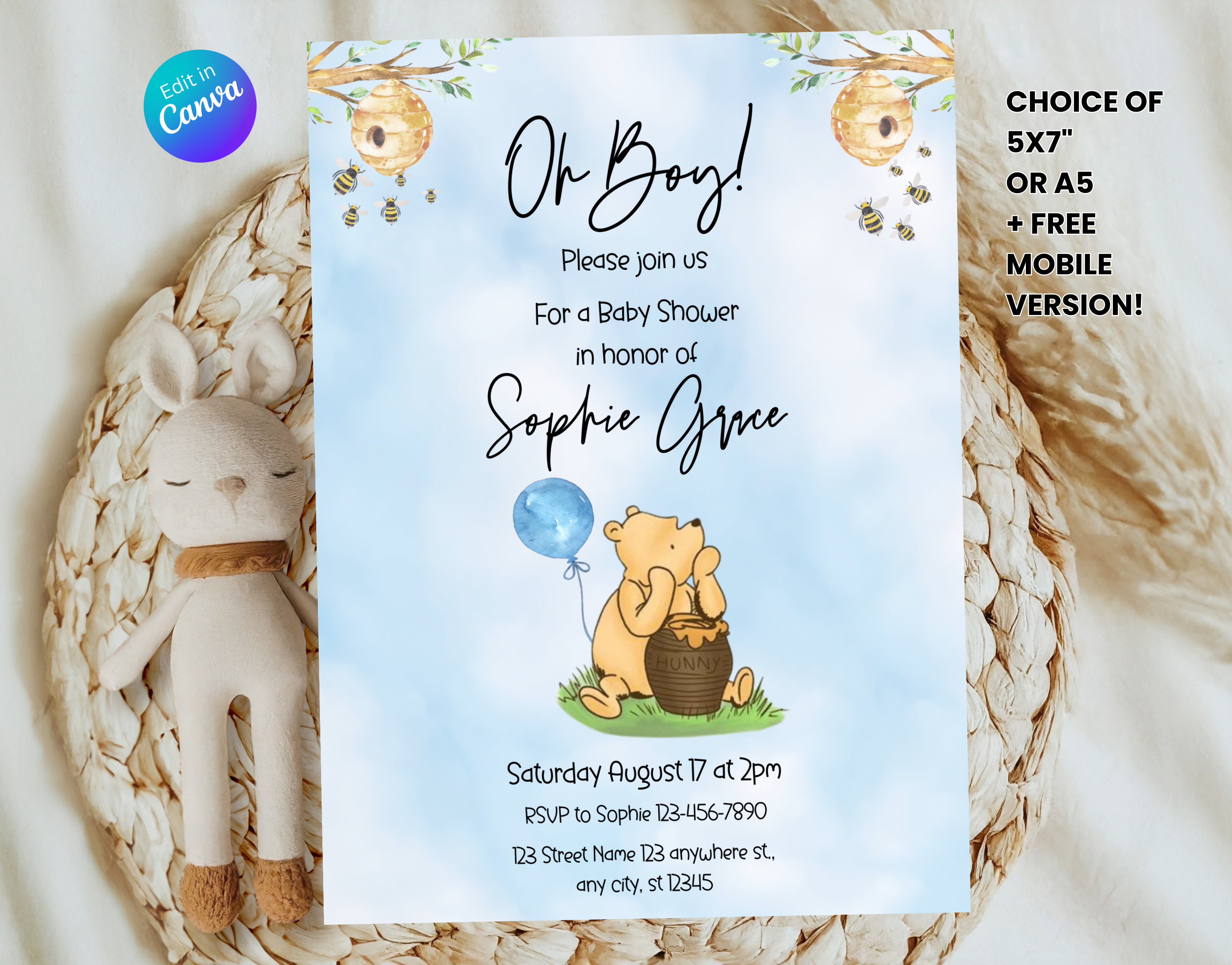 Editable Winnie the Pooh Baby Shower Invitation Winnie Pooh Invitation