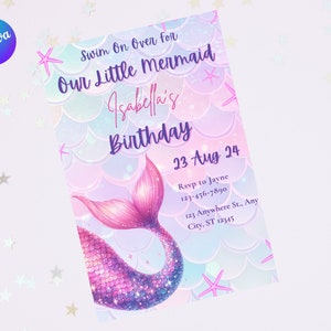 Editable Mermaid Birthday Invitation Mermaid Invite Under the Sea Birthday Party Printable template Digital Instant Download